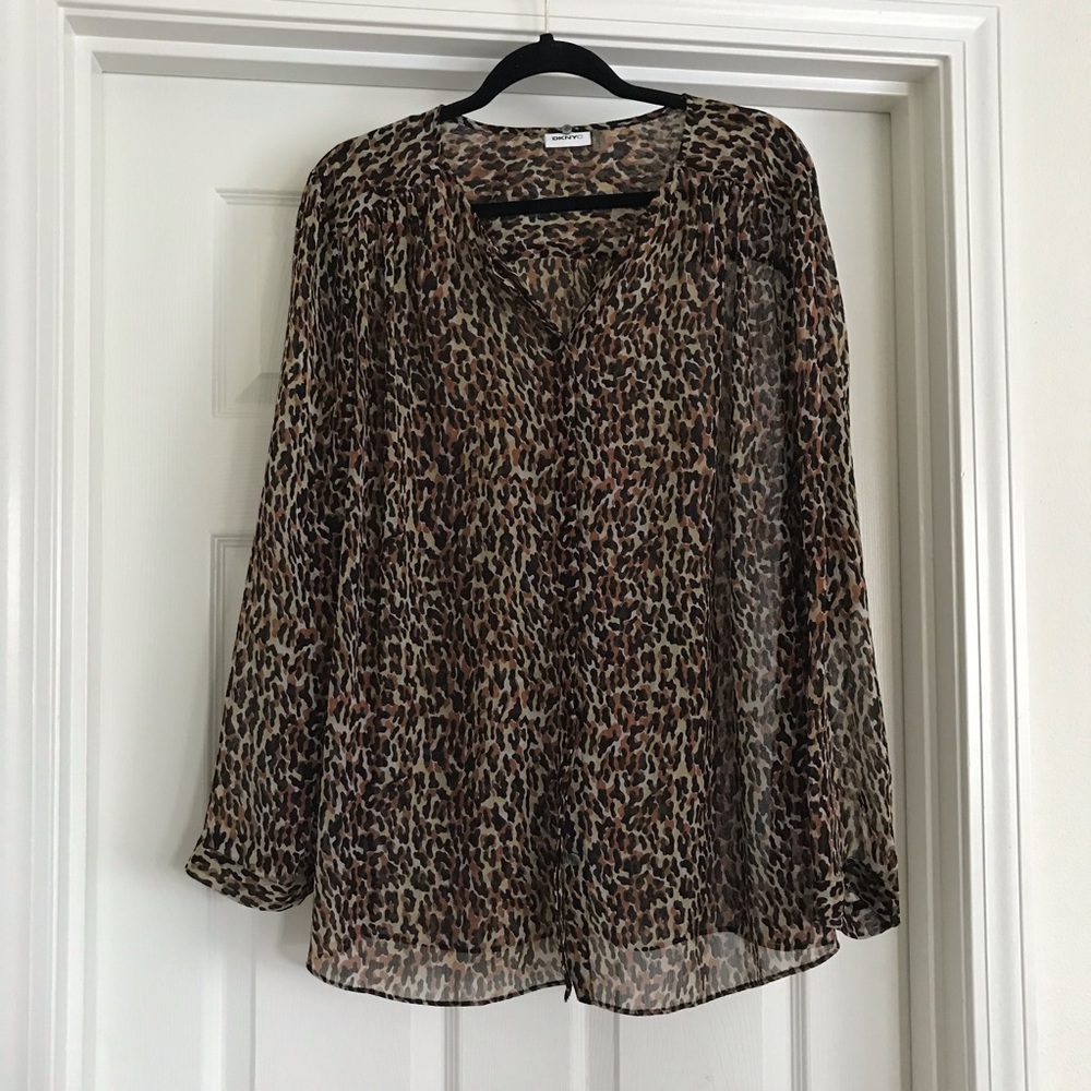 DKNY Printed Chiffon Top Blouse